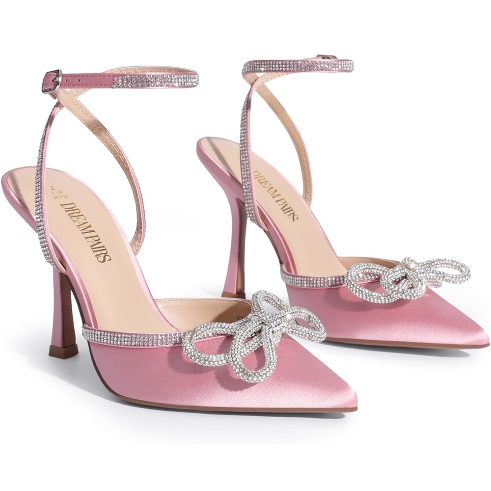 Dream Pairs Pink Heels with Rhinestone Bow